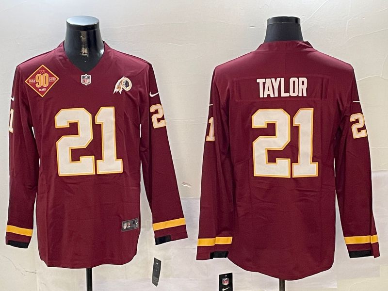 Men Washington Redskins #21 Taylor Red long sleeve 2024 Nike NFL Jersey style 01041->washington redskins->NFL Jersey
